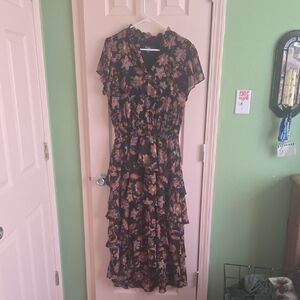 MSK Black Floral Midi Dress